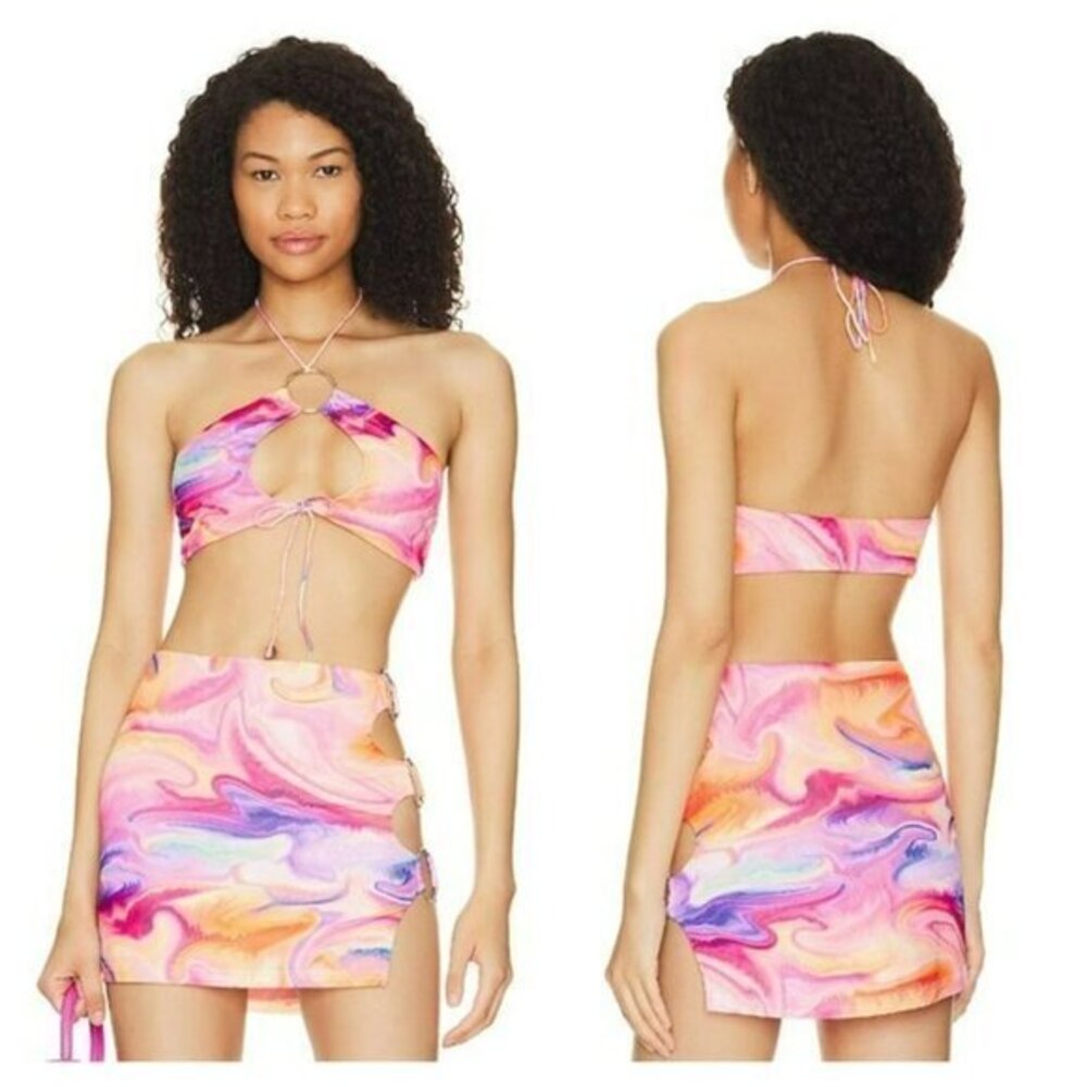 Superdown Vicky O Ring Top and Skirt - Pink Swirl